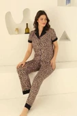 ALİMER KISA KOLLU LEOPAR DESENLİ %100 PAMUKLU KISA KOLLU GÖMLEKLİ PİJAMA TAKIMI thumbnail 1