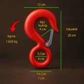 5 Tonluk Kuşgözlü Sustalı Kanca Güçlü Yük Taşıma Kaldırma Vinç Endüstriyel Ağır Yük Aparatı Kancası thumbnail 3