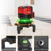 KOBB KBL41G 30Metre 4x90⁰/1x360⁰ Otomatik Hizalamalı Li-ion Çift Akülü Profesyonel Yeşil Çapraz Çizgi Lazer Distomat - 12