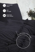 %100 Pamuk Müslin Yatak Örtüsü Battal Boy Çift Kişilik 4 Katlı Müslin Pike Takımı 3 Parça Siyah - 2