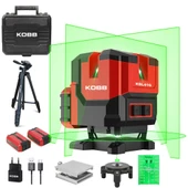 KOBB KBL41GTP 30M 4x90⁰/1x360⁰ Otomatik Hizalamalı Li-ion Çift Akü Profesyonel Yeşil Çizgi Lazer Distomat + Tripod - 1