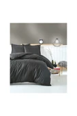 Antrasit Elegant Stipe Saten Çift Kişilik Nevresim Takımı - 1