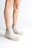 JET-LUNA Fermuarlı Lastikli Ortopedik Taban Topuklu Süet Kadın Bot SKT - Krem thumbnail 1