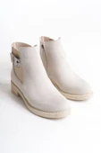 JET-LUNA Fermuarlı Lastikli Ortopedik Taban Topuklu Süet Kadın Bot SKT - Krem thumbnail 5