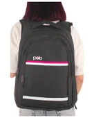 Temel My Polo Sırt Çantası Pembe Beyaz Çizgili Füme 8860 thumbnail 2