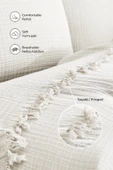 Müslin%100 Pamuk Tek Kişilik Yatak Örtüsü (Pike) Takımı 4 Katlı Yumuşak Battaniye 2 Parça Beyaz - 2