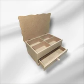 Ahşap-boyanabilir-bölmeli-çekmeceli- Takı-makyaj-aksesuar Dekoratif-çok Amaçlı Organizer Kutu - 4