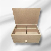 Ahşap-boyanabilir-bölmeli-çekmeceli- Takı-makyaj-aksesuar Dekoratif-çok Amaçlı Organizer Kutu - 7