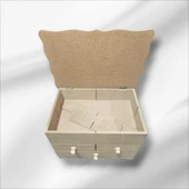 Ahşap-boyanabilir-bölmeli-çekmeceli- Takı-makyaj-aksesuar Dekoratif-çok Amaçlı Organizer Kutu - 5