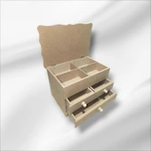 Ahşap-boyanabilir-bölmeli-çekmeceli- Takı-makyaj-aksesuar Dekoratif-çok Amaçlı Organizer Kutu - 4