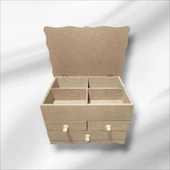 Ahşap-boyanabilir-bölmeli-çekmeceli- Takı-makyaj-aksesuar Dekoratif-çok Amaçlı Organizer Kutu - 3