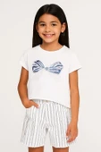 Kız Çocuk Çizgili Kanvas Şort - 2