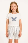 Kız Çocuk Çizgili Kanvas Şort - 1