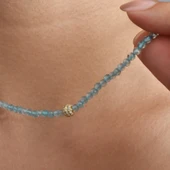 14 Ayar Altın Kaplama Gök Mavisi Apatite Fasetli Doğal Taş Gümüş Kolye - NGS00108 - 4