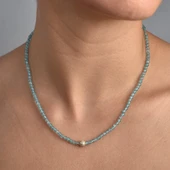 14 Ayar Altın Kaplama Gök Mavisi Apatite Fasetli Doğal Taş Gümüş Kolye - NGS00108 - 1