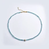 14 Ayar Altın Kaplama Gök Mavisi Apatite Fasetli Doğal Taş Gümüş Kolye - NGS00108 - 2