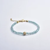 14 Ayar Altın Kaplama Zarif Gök Mavisi Apatite Fasetli Doğal Taş Gümüş Bileklik - BGS00103 - 1