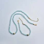 14 Ayar Altın Kaplama Zarif Gök Mavisi Apatite Fasetli Doğal Taş Gümüş Bileklik - BGS00103 - 6