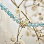 14 Ayar Altın Kaplama Zarif Gök Mavisi Apatite Fasetli Doğal Taş Gümüş Bileklik - BGS00103 - 4