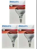(3 Adet) Philips 250W Kızılötesi (infrared) Isıtıcılı Hayvan Isıtma ve Fizik Tedavi Lambası (Kırmızı Işık) E27 (Kalın Duy) - 1
