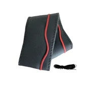 Lüx Desenli Deri Dikme Direksiyon Kılıfı 38-40cm Siyah-Bordo Şeritli OND377 - 1