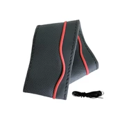 Lüx Desenli Deri Dikme Direksiyon Kılıfı 38-40cm Siyah-Kırmızı Şeritli OND373 - 1