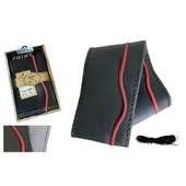 Lüx Desenli Deri Dikme Direksiyon Kılıfı 38-40cm Siyah-Bordo Şeritli OND377 - 2