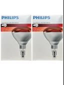 (2 Adet) Philips 250W Kızılötesi (infrared) Isıtıcılı Hayvan Isıtma ve Fizik Tedavi Lambası (Kırmızı Işık) E27 (Kalın Duy) thumbnail 1