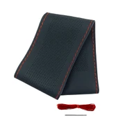 Lüx Desenli Deri Dikme Direksiyon Kılıfı 38-40cm Siyah Kırmızı Dikişli OND378 - 1