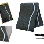 Lüx Desenli Deri Dikme Direksiyon Kılıfı 38-40cm Siyah-Gri Şeritli OND376 - 2