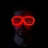 Kırmızı Led Işıklı Parti Gözlüğü - Neon Glow Şerit Gözlük 3 Modlu - 3