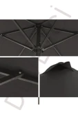 Alubrella Antrasit Renk Bahçe Şemsiyesi Yuvarlak, 250 CM Çaplı, Su Geçirmez Kumaş, Bidonlu thumbnail 3