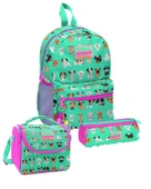 Coral High Kids Su Yeşili Neon Pembe Köpek Desenli 3lü Okul Çanta Seti thumbnail 1