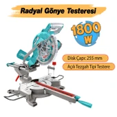 Açılı Radyal Gönye Kesme Testeresi Makinesi 255 mm 1800 W Elektrikli Marangoz Tezgah Tipi Mobilya thumbnail 2