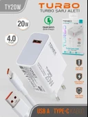 Tonex 20W 4.0A Usb To Type-C Turbo Şarj Başlığı+Kablolu Şarj Aleti - TY20W  - 5 ADET - 2