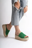 JET-MARLA Dolgu Topuklu Ortopedik Taban Hasır Görünümlü Triko Kadın Terlik  TKT - Yeşil thumbnail 2