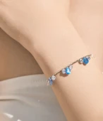 925 Ayar Sallantılı Damla Aquamarin Taşlı Kadın Gümüş Bileklik thumbnail 2