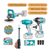 Total 4'lü Set 20 V 4.0 Ah Batarya Polisaj Makine Vidalama Somun Sökme Sıcak Hava Tabanca El Feneri thumbnail 2