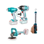 Total 4'lü Set 20 V 4.0 Ah Batarya Polisaj Makine Vidalama Somun Sökme Sıcak Hava Tabanca El Feneri thumbnail 1