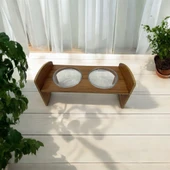 MoxoCreative Ahşap Kedi/Köpek Mama ve Su Kabı (Cam Kaseli) - 2
