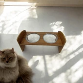 MoxoCreative Ahşap Kedi/Köpek Mama ve Su Kabı (Cam Kaseli) - 1