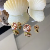 Pembe Taşlı Gold Çelik Küpe - 1