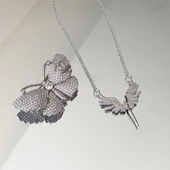 Mikail Meleği Taşlı Çelik Kolye Broş Set thumbnail 1