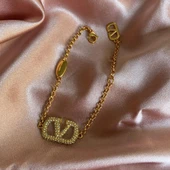 Zirkon Taşlı Gold Şık Çelik Bileklik thumbnail 2