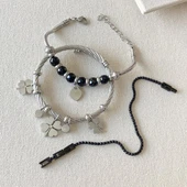 Yoncalı Kalpli 3'lü Çelik Bileklik Set thumbnail 1