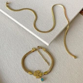 İtalyan Yonca Bileklik Kolye Çelik Set thumbnail 1