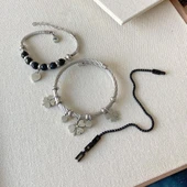 Yoncalı Kalpli 3'lü Çelik Bileklik Set thumbnail 4