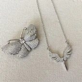 Mikail Meleği Taşlı Çelik Kolye Broş Set thumbnail 3