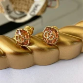 Pembe Taşlı Gold Çelik Küpe - 3