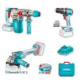 Total 3'lü Set 20 V 5.0 Ah Batarya Avuç Taşlama Vidalama Darbeli Kırıcı Delici Matkap thumbnail 1